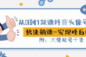 從0到1玩賺抖音頭像號：快速躺賺-實現睡后收！附：大佬起號干貨！