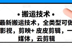 最新短視頻搬運技術，全類型可做影視，剪映 皮皮剪輯，一媒體，云剪輯