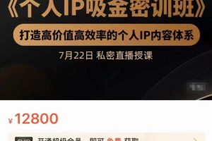 個人IP吸金密訓班，打造高價值高效率的個人IP內(nèi)容體系（價值12800元）