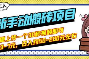 B站最新手動搬磚項目，隨便上傳一個30秒視頻就行，簡單操作日入50-200