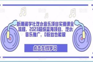 聽潮閣學社汽水音樂項目實操課全流程，2023超級藍海項目，汽水音樂推廣，0粉絲也能做