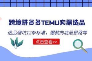 跨境拼多多TEMU實操選品運營方法，選品避坑12條標準，爆款的底層思路等