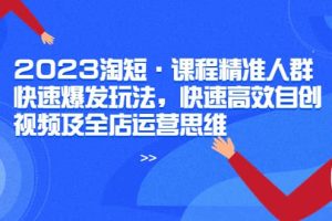 2023淘短·課程精準人群快速爆發玩法，快速高效自創視頻及全店運營思維