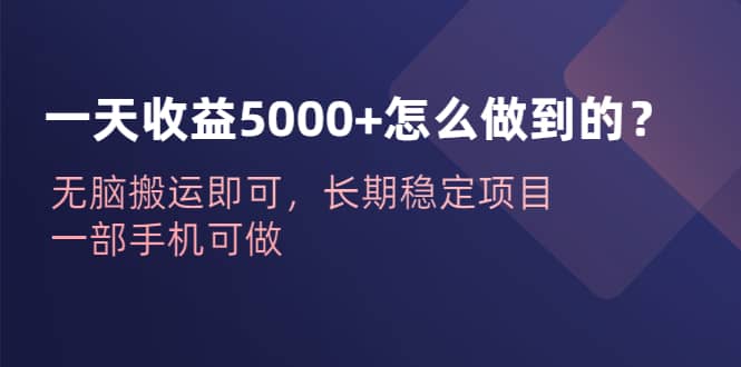 一天收益5000 怎么做到的？無腦搬運即可，長期穩定項目，一部手機可做插圖