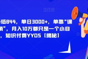 每單最低844，單日3000 ，單靠“課程分銷”，月入10萬都只是一個小目標，知識付費YYDS【揭秘】