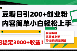 豆瓣日引200 創(chuàng)業(yè)粉日穩(wěn)定變現(xiàn)3000 操作簡(jiǎn)單可矩陣復(fù)制！