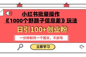 小紅書批量操作《1000個(gè)野路子信息差》玩法 日引100 創(chuàng)業(yè)粉 一分鐘一個(gè)圖文