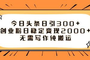 今日頭條日引300 創(chuàng)業(yè)粉日穩(wěn)定變現(xiàn)2000 無(wú)需寫(xiě)作純搬運(yùn)