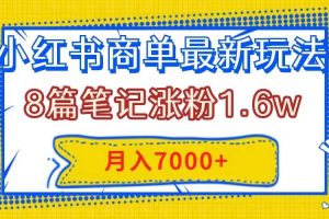 小紅書商單最新玩法，8篇筆記漲粉1.6w，幾分鐘一個筆記，月入7000