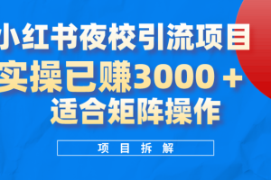 小紅書夜校引流變現項目，實操日賺3000 ，適合矩陣放大操作