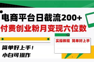 電商平臺日截流200 付費創業粉，月變現六位數簡單好上手！