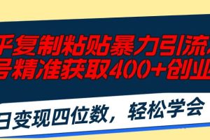 知乎復制粘貼暴力引流術，單號精準獲取400+創業粉，日變現四位數，輕松…