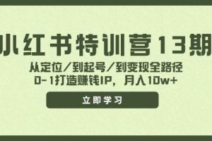 小紅書特訓營13期,從定位/到起號/到變現全路徑,0-1打造賺錢IP,月入10w+