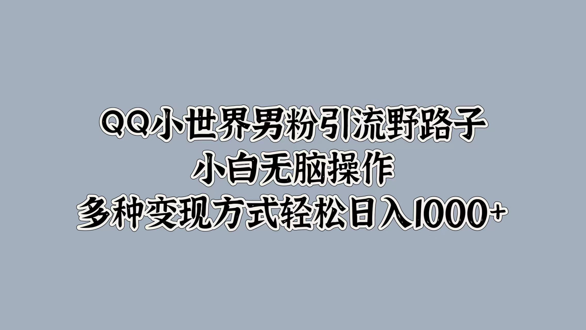 QQ小世界男粉引流野路子，小白無腦操作，多種變現方式輕松日入1000+