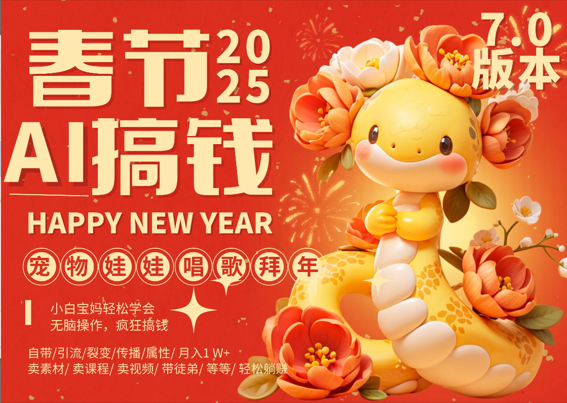 AI春節(jié)搞錢7.0升級版 蝴蝶號超火爆萌寵唱歌拜年 ?AI一鍵制作 批量出內(nèi)容 ? 春節(jié)做輕松躺賺 每日輕松十分鐘 ?月賺米1W+ ?抓緊沖！可做視頻 可賣素材只帶小白和寶媽！