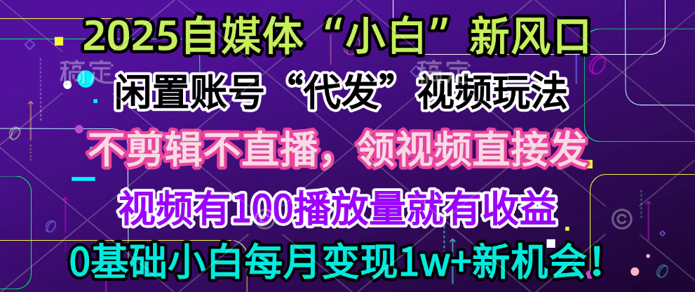 2025每月躺賺5w+新機會，閑置視頻賬號一鍵代發(fā)玩法，0粉不實名不剪輯，領了視頻直接發(fā)，0基礎小白也能日入300+