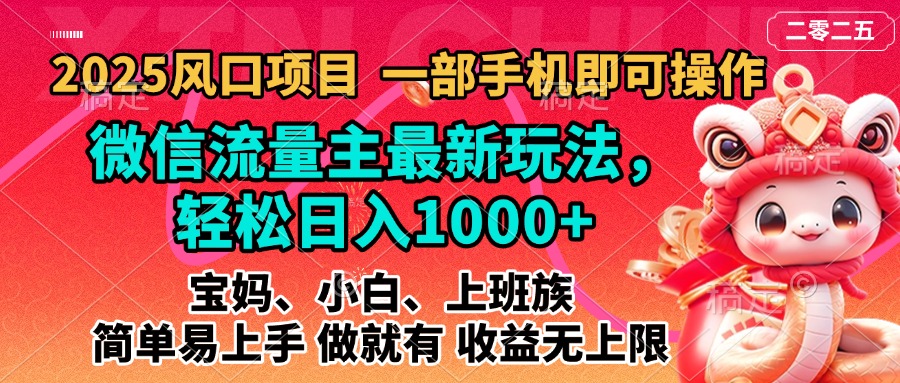 2025藍(lán)海風(fēng)口項(xiàng)目，微信流量主最新玩法，輕松日入1000+，簡單易上手，做就有 收益無上限