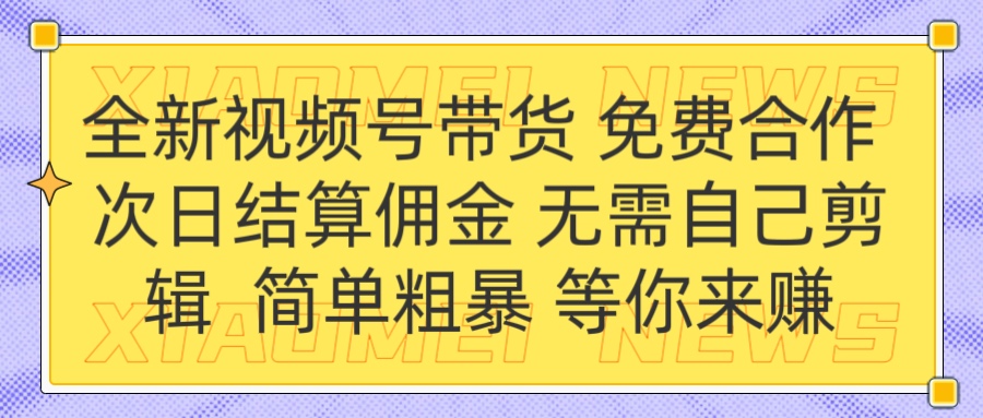 全新視頻號 免費合作 傭金次日結算 無需自己剪輯