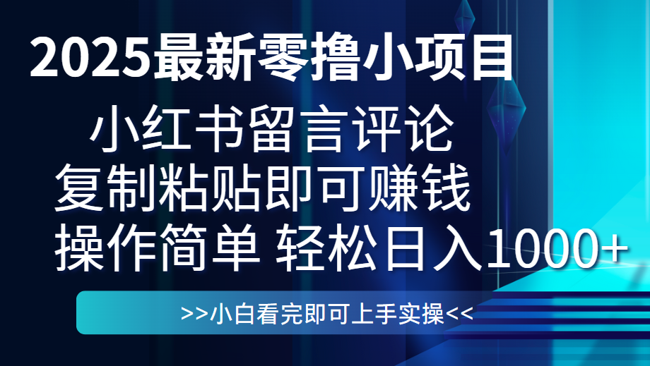 最新零擼小項目，小紅書留言評論，復制粘貼即可賺錢，一條0.5，一天1000+