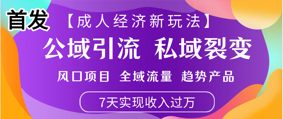 首發：【成人經濟新玩法】市面獨家玩法，風口項目、全域流量、趨勢產品，7天實現月入過萬