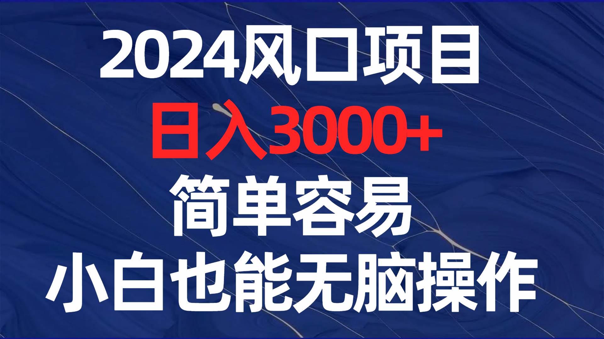2024風口項目，日入3000 ，簡單容易，小白也能無腦操作