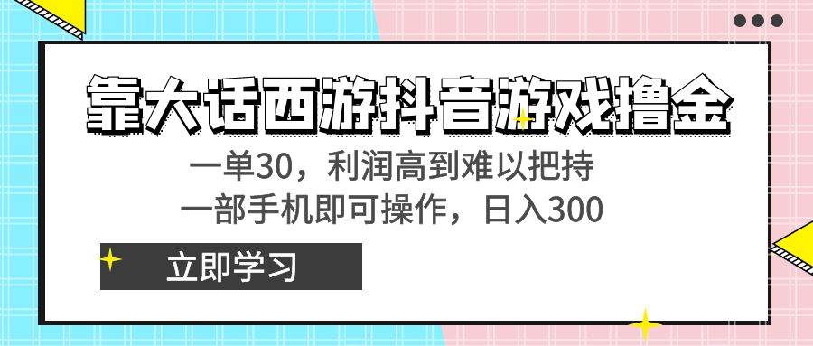 靠大話西游抖音游戲擼金，一單30，利潤高到難以把持，一部手機即可操作