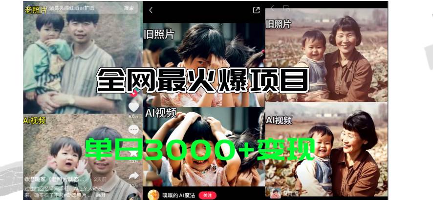 全網爆火的AI讓老照片動起來教程，蹭熱點日賺3000+，內含免費工具一鍵…插圖